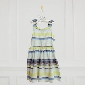 Gymboree Striped Cotton Linen Sundress | Ruffle Neck | Bow Straps | NWT | Size 7